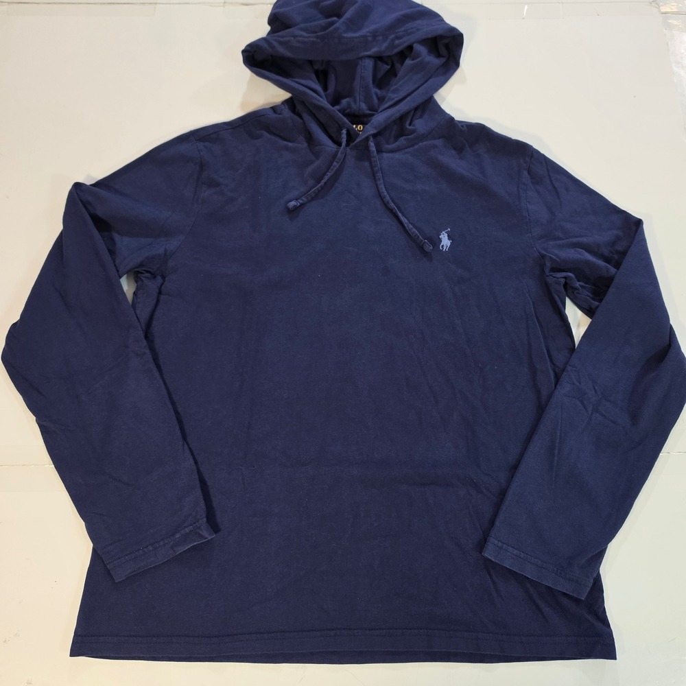 Polo Ralph Lauren Mens Navy Blue Long Sleeve Cotton Jersey Hooded T-Shirt Size M